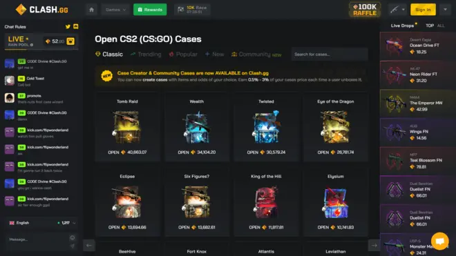 Screenshot of Clash.gg's Cases game