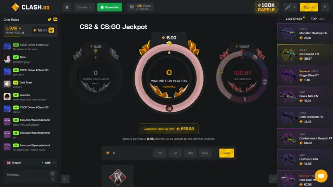 Screenshot of Clash.gg's Jackpot game