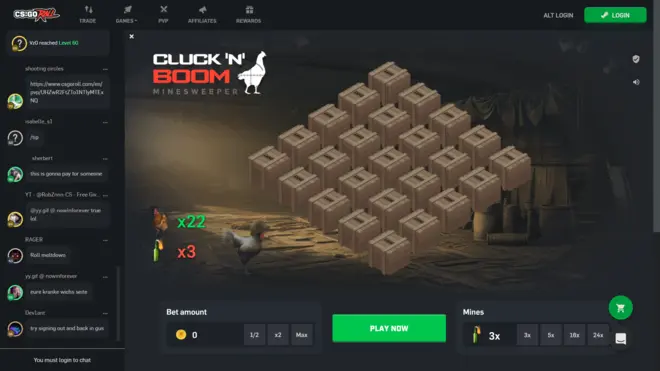 Screenshot of CSGORoll's Cluck 'N' Boom game