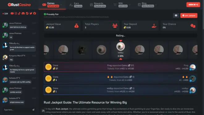 Screenshot of RustCasino's Jackpot game